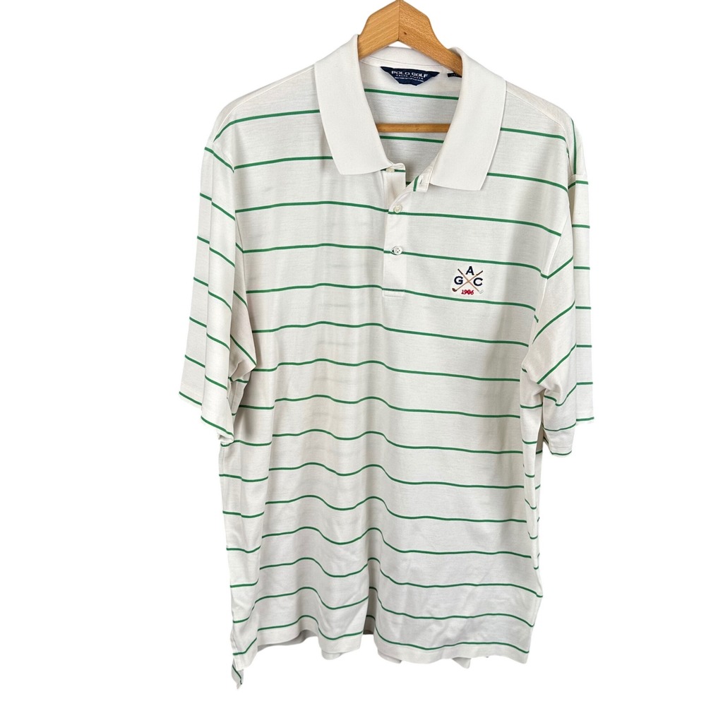 Polo Golf Ralph Lauren Mens XXL White Green Striped Pima Cotton AGC 1906 Polo